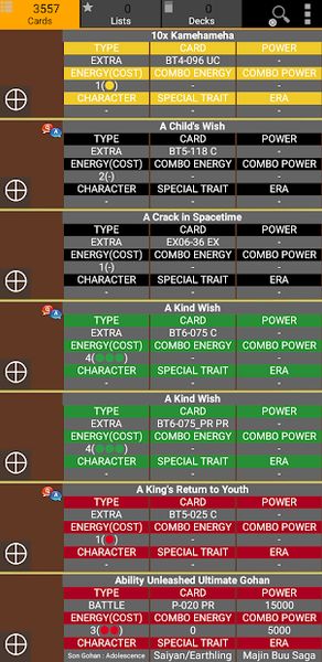 Database for Super Ball TCG 1