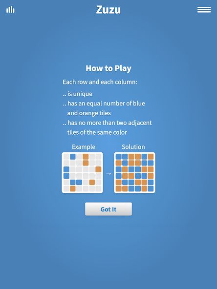 Zuzu · Binary Puzzle Game 1