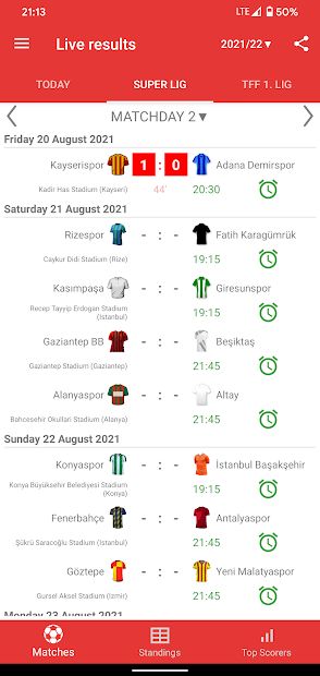 Live Scores for Super Lig 2021/2022