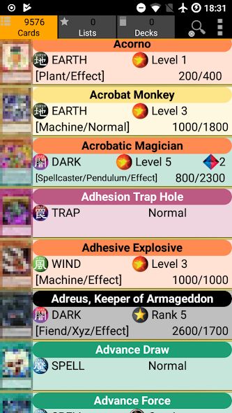Database for Yugioh Cards