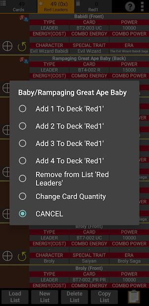 Database for Super Ball TCG