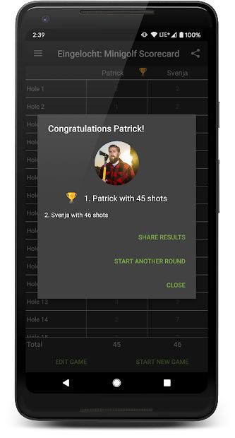 Eingelocht: Minigolf Scorecard