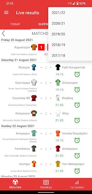 Live Scores for Super Lig 2021/2022
