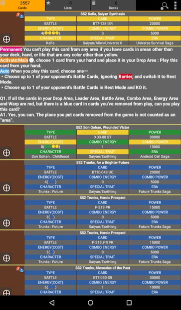 Database for Super Ball TCG