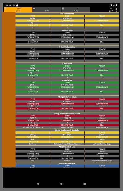 Database for Super Ball TCG
