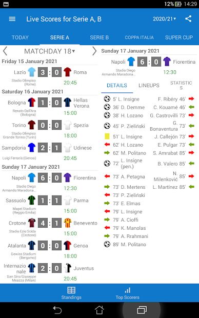 Live Scores for Serie A Italy 2021/2022
