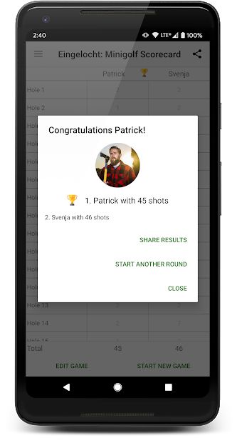 Eingelocht: Minigolf Scorecard