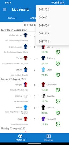 Live Scores for Serie A Italy 2021/2022