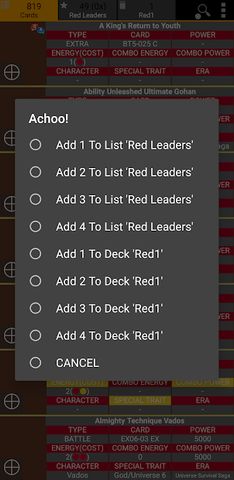 Database for Super Ball TCG