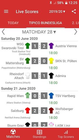Live Scores for Admiral Bundesliga 2021/2022