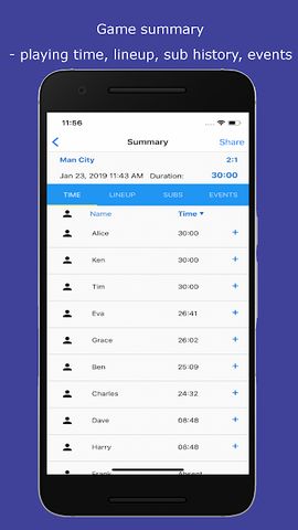 SubTime: playing time and sub tracking for coaches