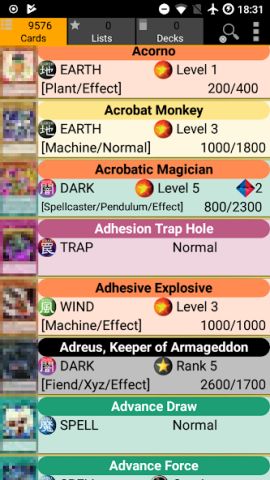 Database for Yugioh Cards