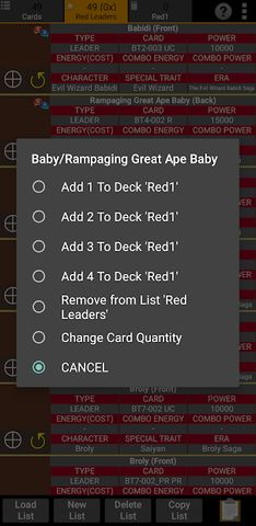 Database for Super Ball TCG