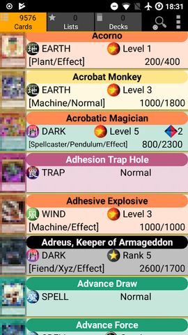 Database for Yugioh Cards